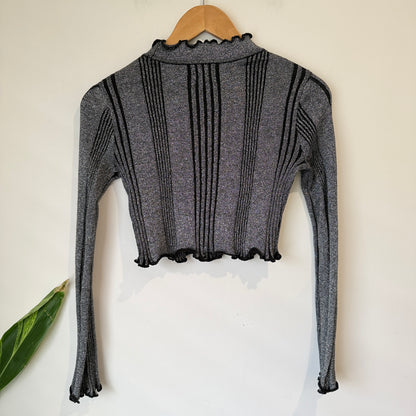 Cotton On Grey Metallic Ribbed Crop Top Size XS
