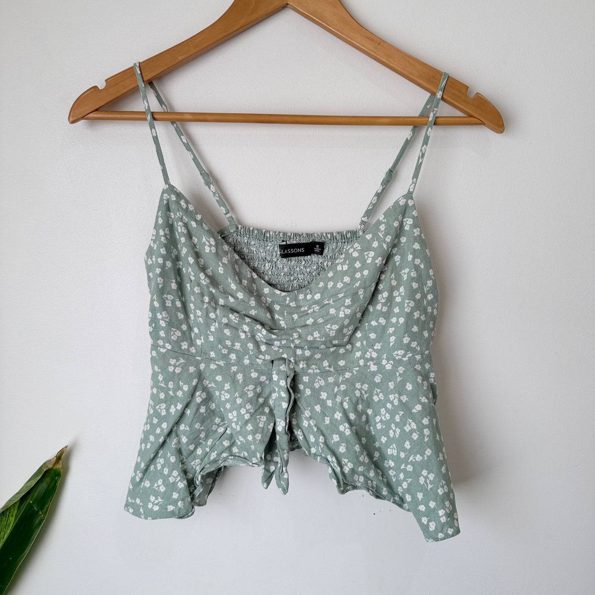 Glassons Sage Green Floral Linen Cami Top Size S