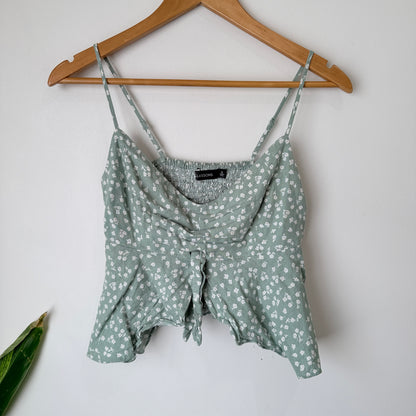 Glassons Sage Green Floral Linen Cami Top Size S