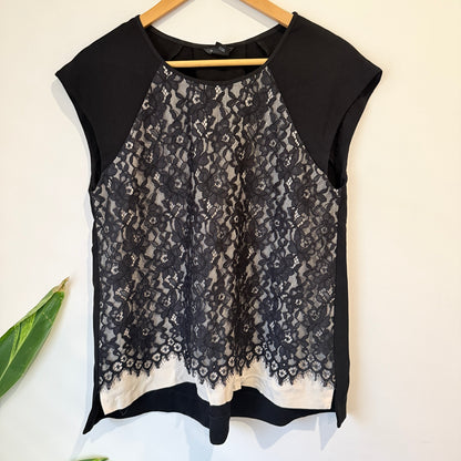 Club Monaco Black Lace Cap Sleeve Top Size S