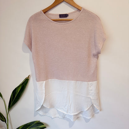 Mirrou Blush Metallic Knit Top with Chiffon Hem Size L
