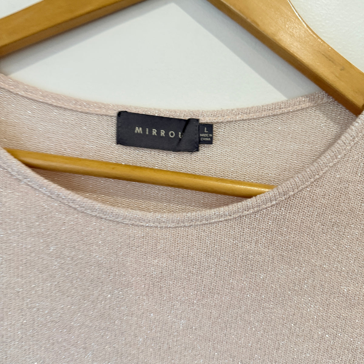 Mirrou Blush Metallic Knit Top with Chiffon Hem Size L