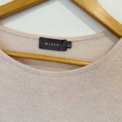 Mirrou Blush Metallic Knit Top with Chiffon Hem Size L