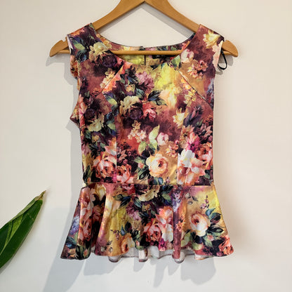 Chic & Booti Floral Print Peplum Top Size 10