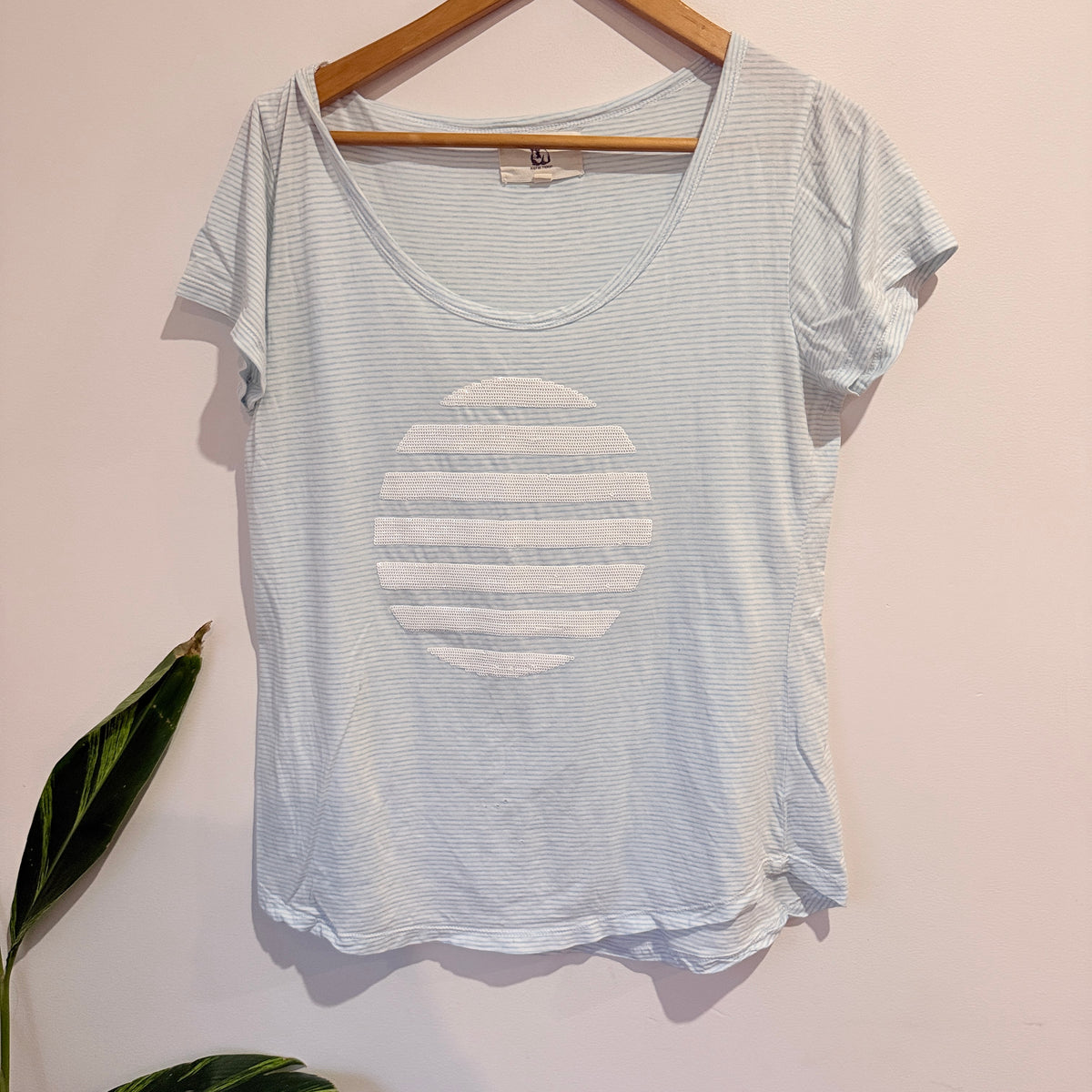 Sophie Moran Pale Blue Stripe Circle Print Tee Size L