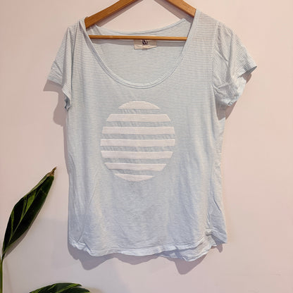 Sophie Moran Pale Blue Stripe Circle Print Tee Size L