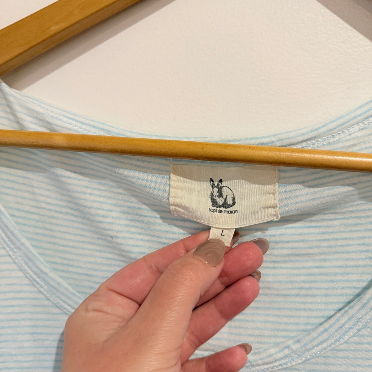 Sophie Moran Pale Blue Stripe Circle Print Tee Size L