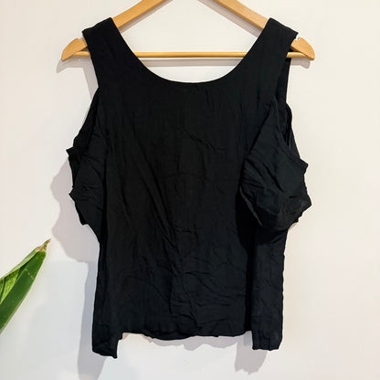 Whistle Black Cold Shoulder Top Size 14