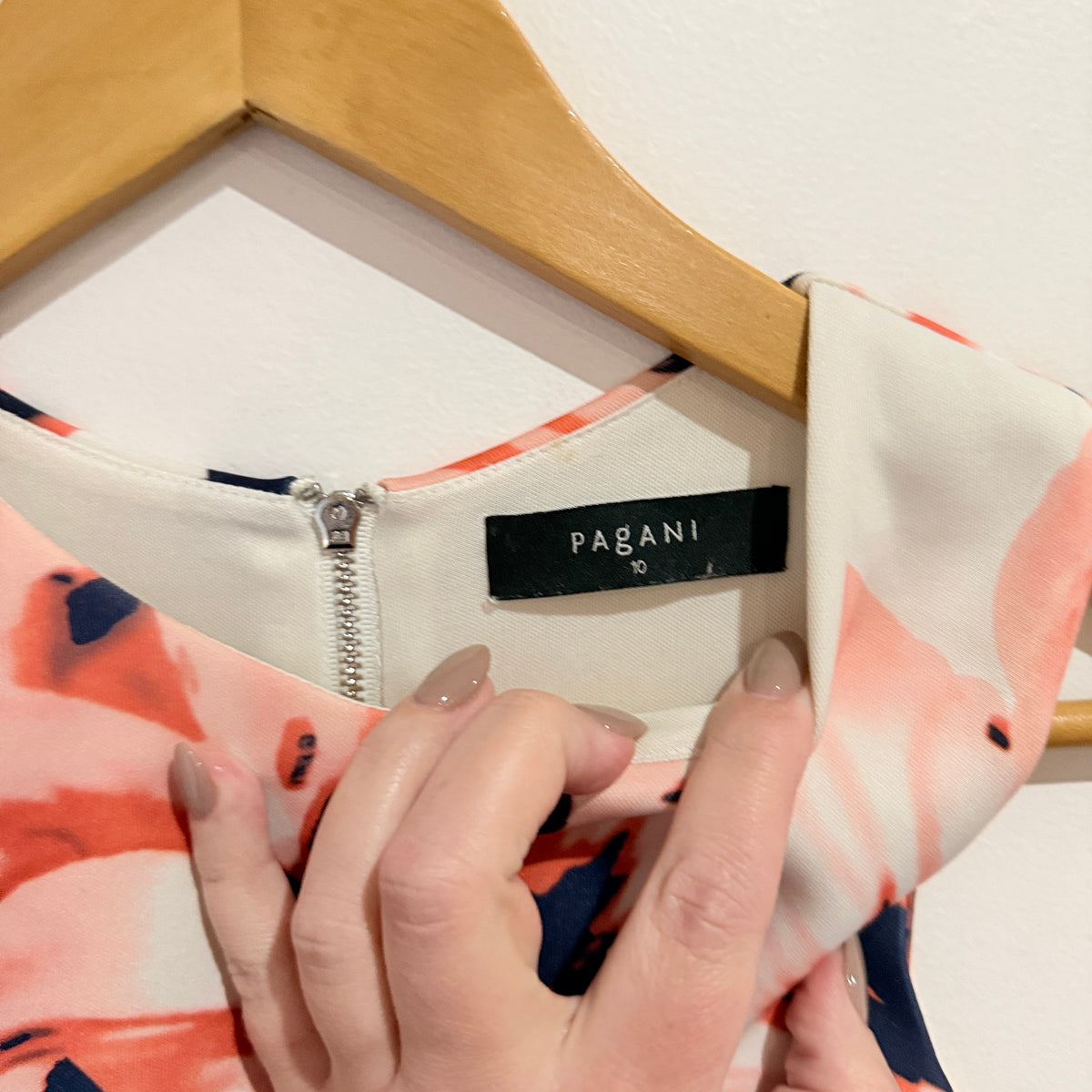 Pagani Coral and Navy Floral Print Peplum Top Size 10