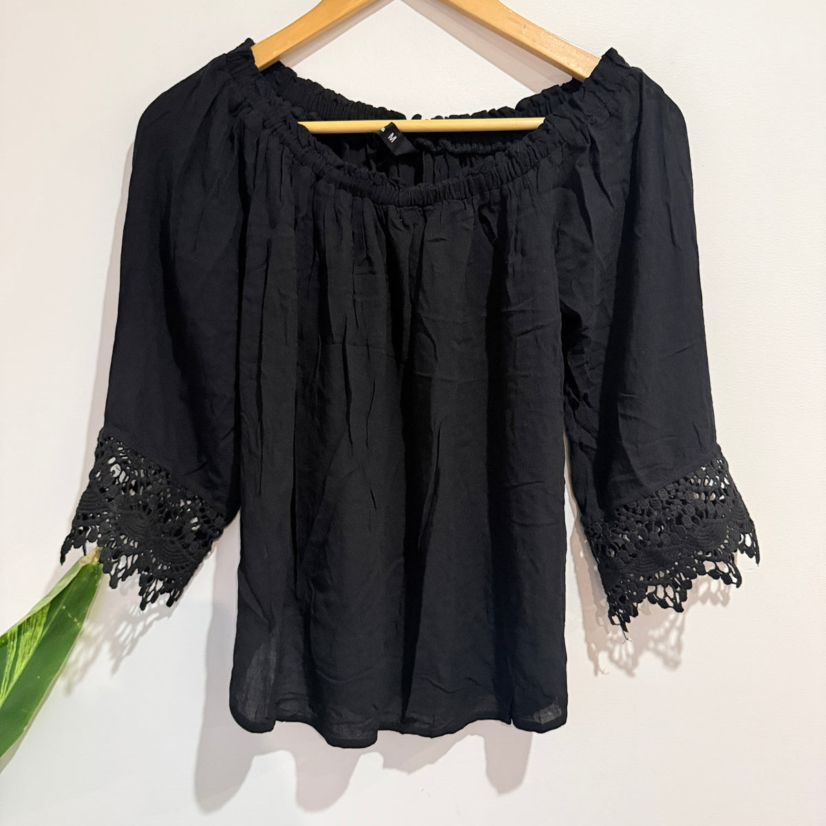 Jay Jays Black Off Shoulder Crochet Trim Top Size M