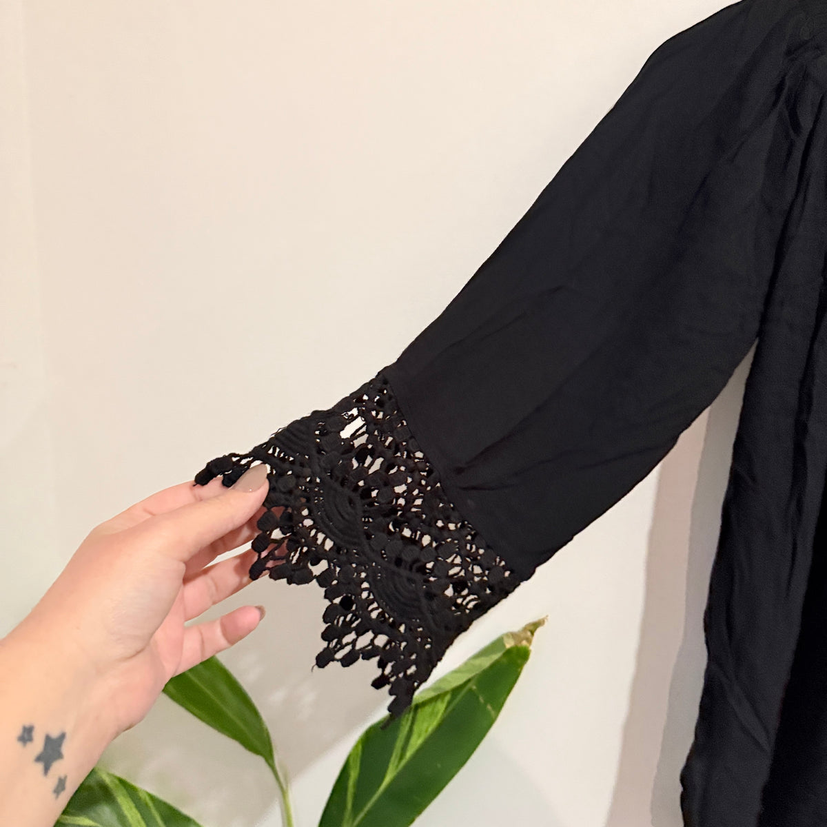 Jay Jays Black Off Shoulder Crochet Trim Top Size M