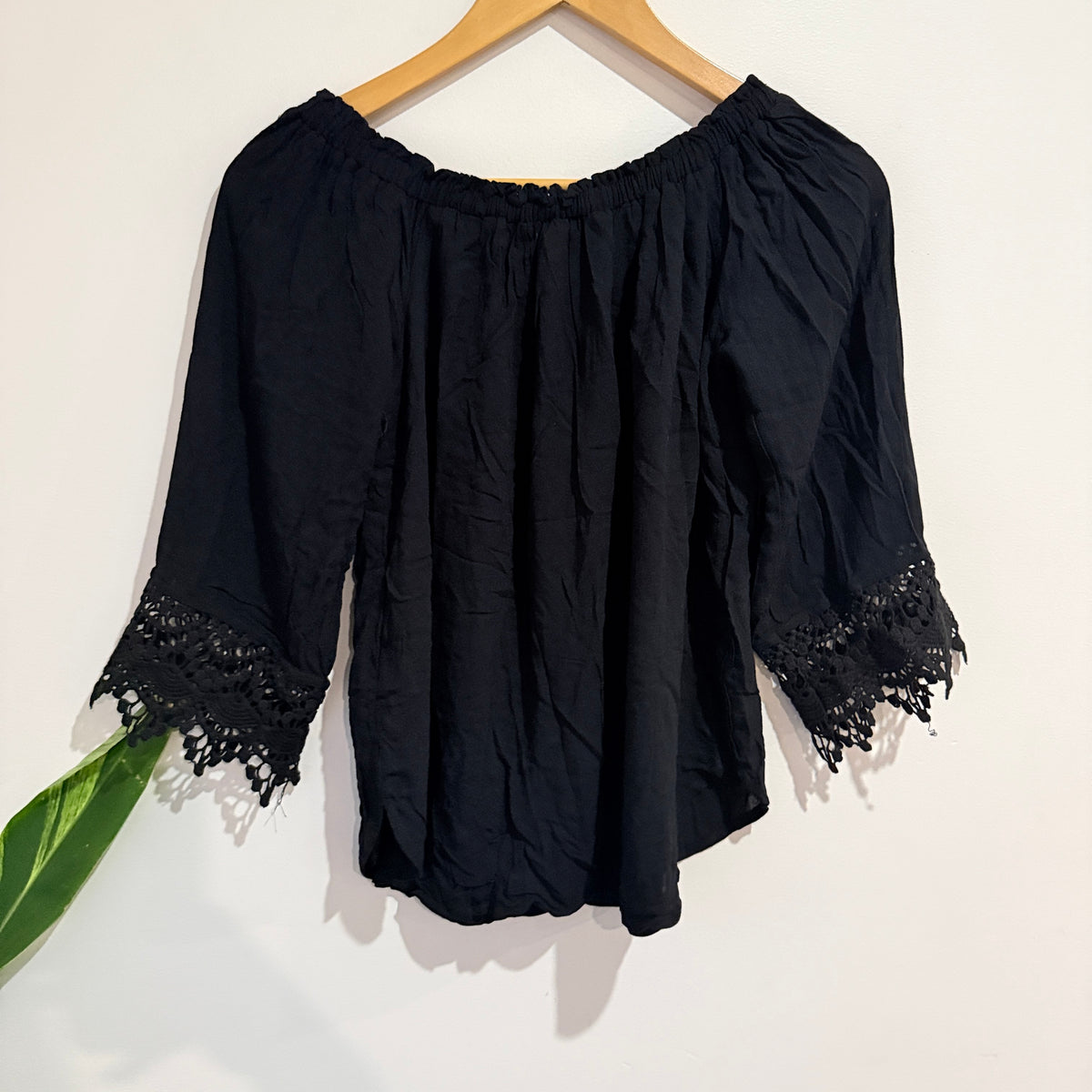 Jay Jays Black Off Shoulder Crochet Trim Top Size M