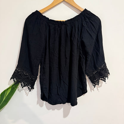 Jay Jays Black Off Shoulder Crochet Trim Top Size M
