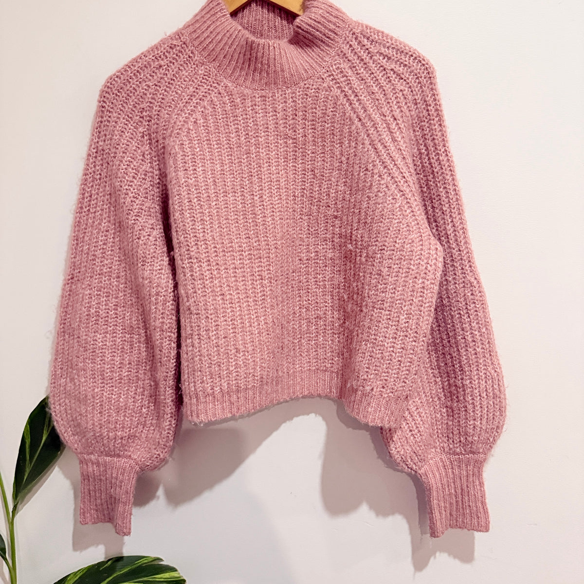 Zara Dusty Pink Chunky Knit Mock Neck Jumper Size M