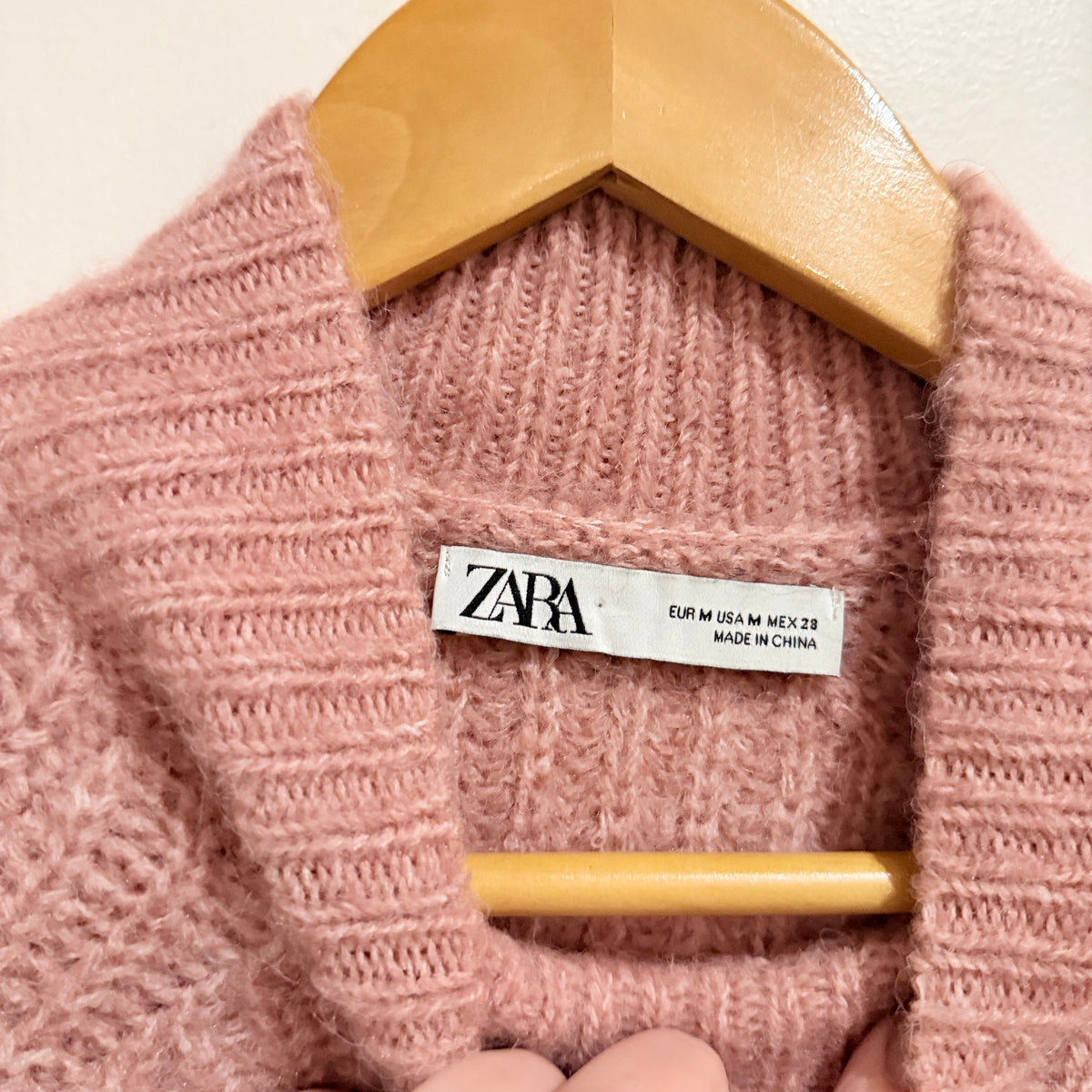 Zara Dusty Pink Chunky Knit Mock Neck Jumper Size M
