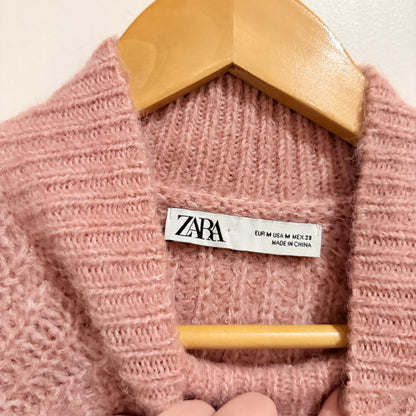 Zara Dusty Pink Chunky Knit Mock Neck Jumper Size M
