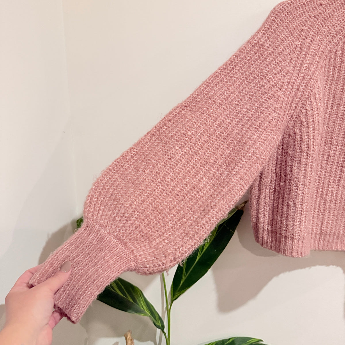 Zara Dusty Pink Chunky Knit Mock Neck Jumper Size M
