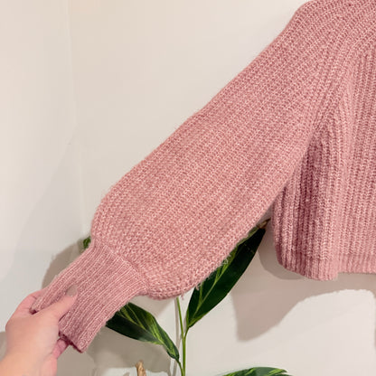Zara Dusty Pink Chunky Knit Mock Neck Jumper Size M