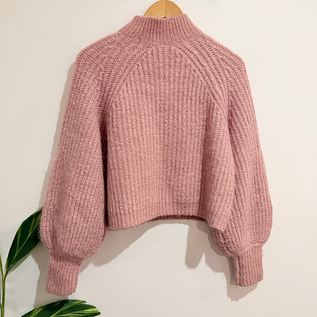Zara Dusty Pink Chunky Knit Mock Neck Jumper Size M