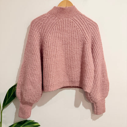 Zara Dusty Pink Chunky Knit Mock Neck Jumper Size M