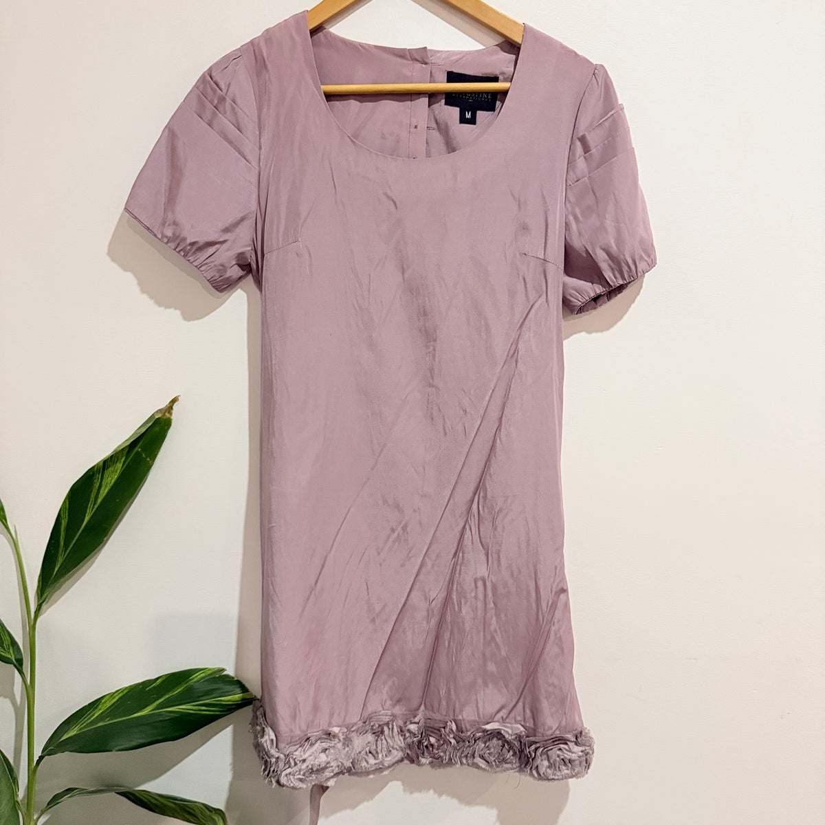 Augustine Mauve Satin Lace Hem Tunic Dress Size M