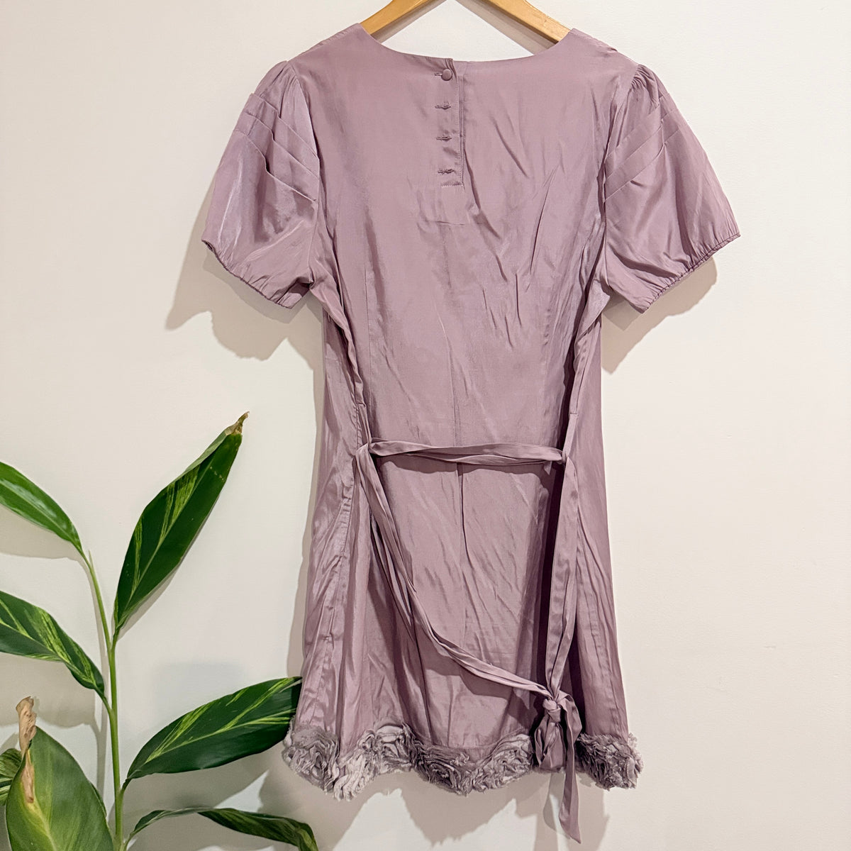 Augustine Mauve Satin Lace Hem Tunic Dress Size M