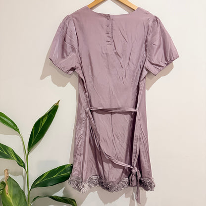 Augustine Mauve Satin Lace Hem Tunic Dress Size M