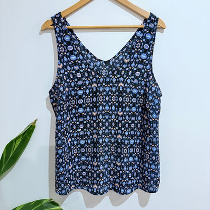 Navy Blue Floral Print Sleeveless Top