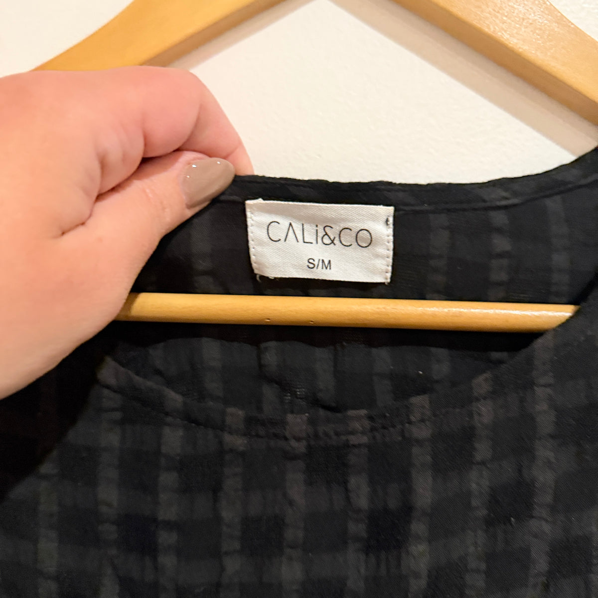Cali & Co Black Textured Check Smock Top Size S/M