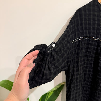 Cali & Co Black Textured Check Smock Top Size S/M