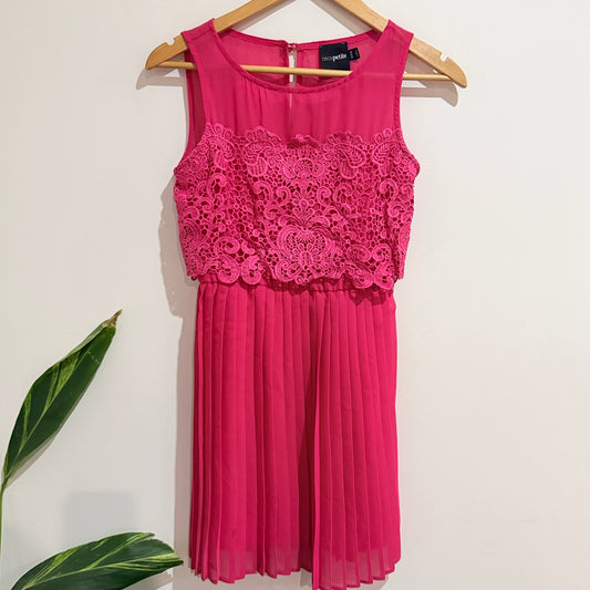 ASOS Petite Hot Pink Crochet Bodice Pleated Dress Size 8