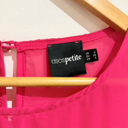 ASOS Petite Hot Pink Crochet Bodice Pleated Dress Size 8