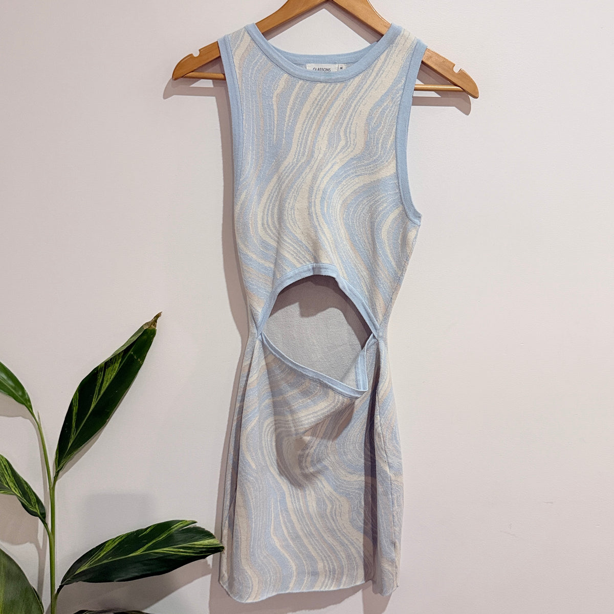 Glassons Pale Blue Swirl Knit Mini Dress Size M