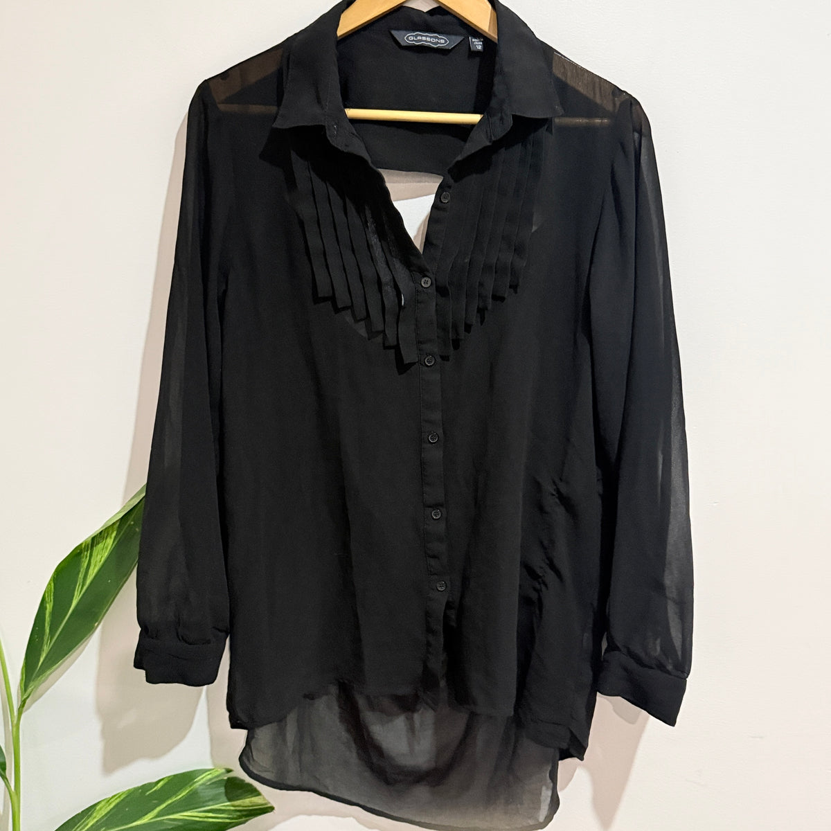 Glassons Black Sheer Pintuck Front Shirt Size 12