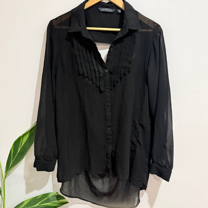 Glassons Black Sheer Pintuck Front Shirt Size 12