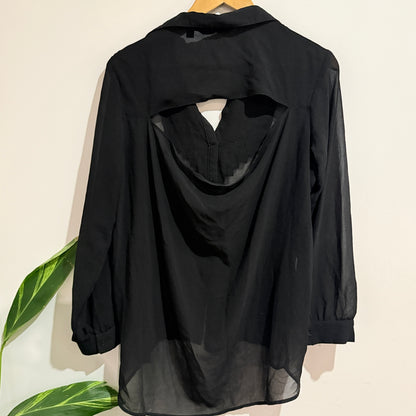 Glassons Black Sheer Pintuck Front Shirt Size 12