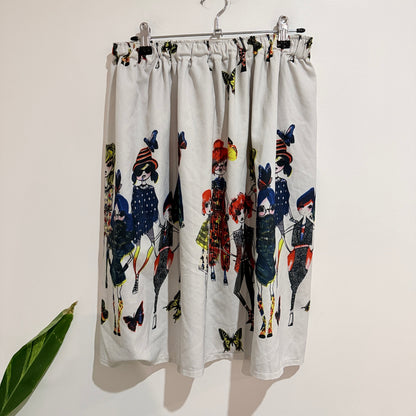 Cream Fashion Illustration Print Midi Skirt