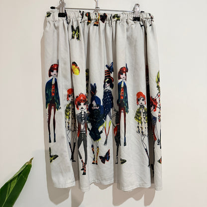 Cream Fashion Illustration Print Midi Skirt