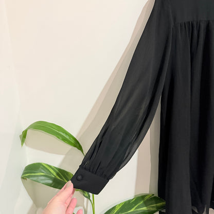 H&M Black Sheer Long Sleeve Smock Dress Size 10