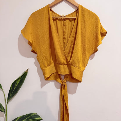 Lily Loves Mustard Tie Front Wrap Top Size 8