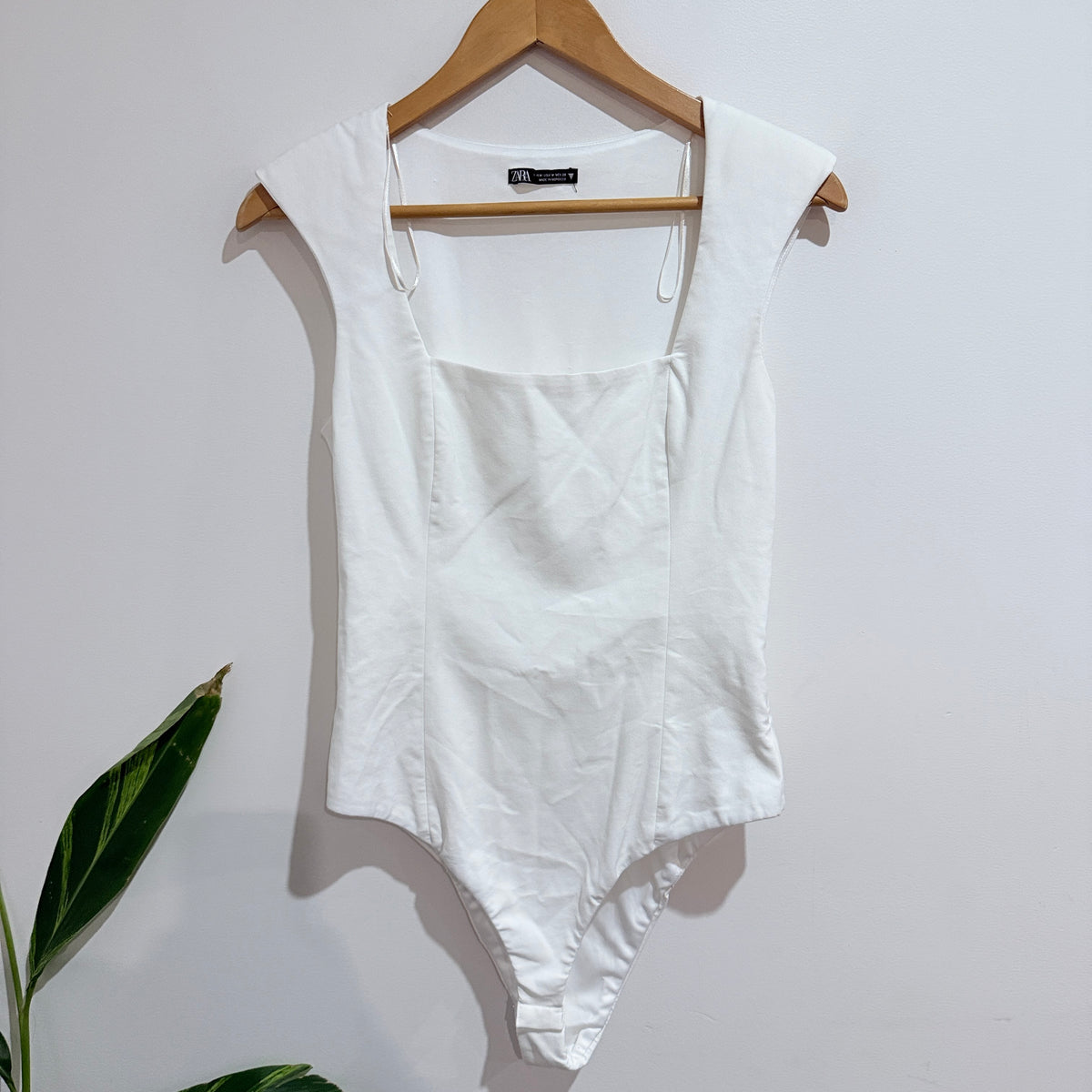 Zara White Square Neck Bodysuit Size M