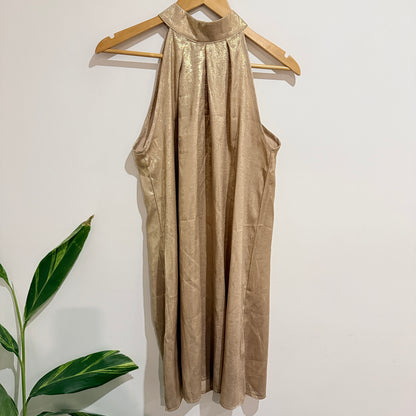 Gold Metallic Halter Neck Shift Dress Size S