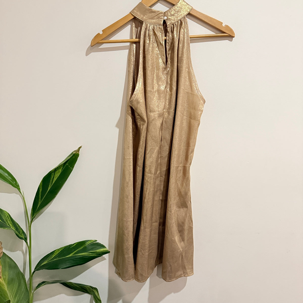 Gold Metallic Halter Neck Shift Dress Size S