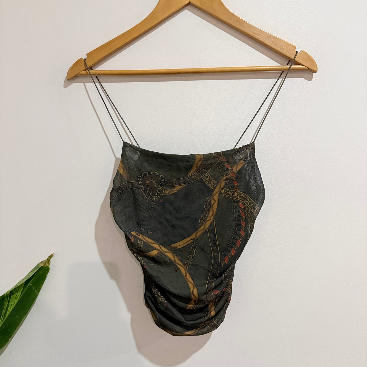 Glassons Green Chain Print Mesh Strappy Top Size XS