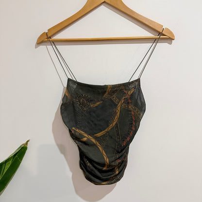Glassons Green Chain Print Mesh Strappy Top Size XS