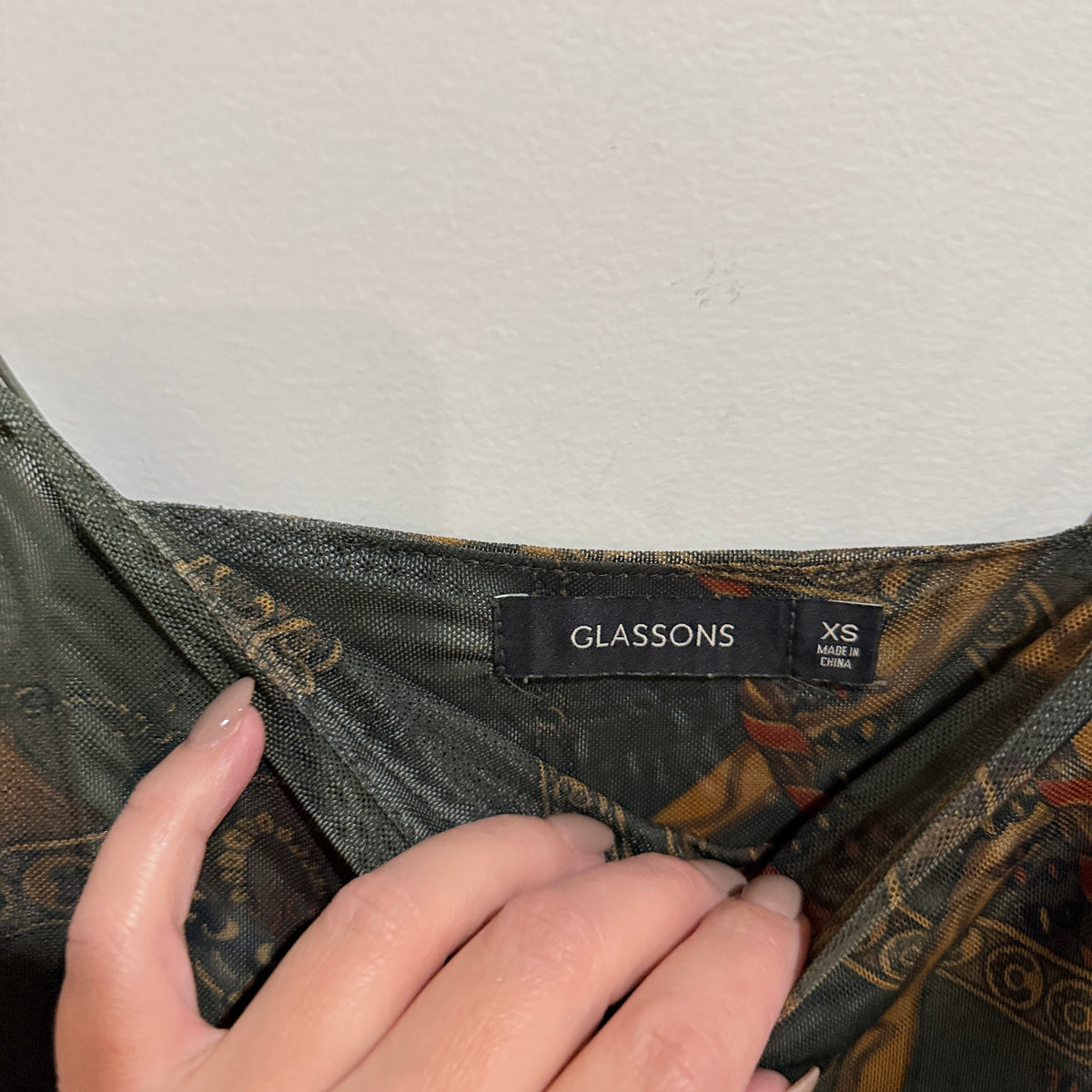 Glassons Green Chain Print Mesh Strappy Top Size XS