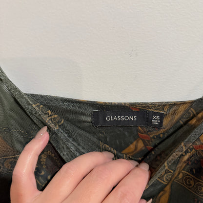 Glassons Green Chain Print Mesh Strappy Top Size XS