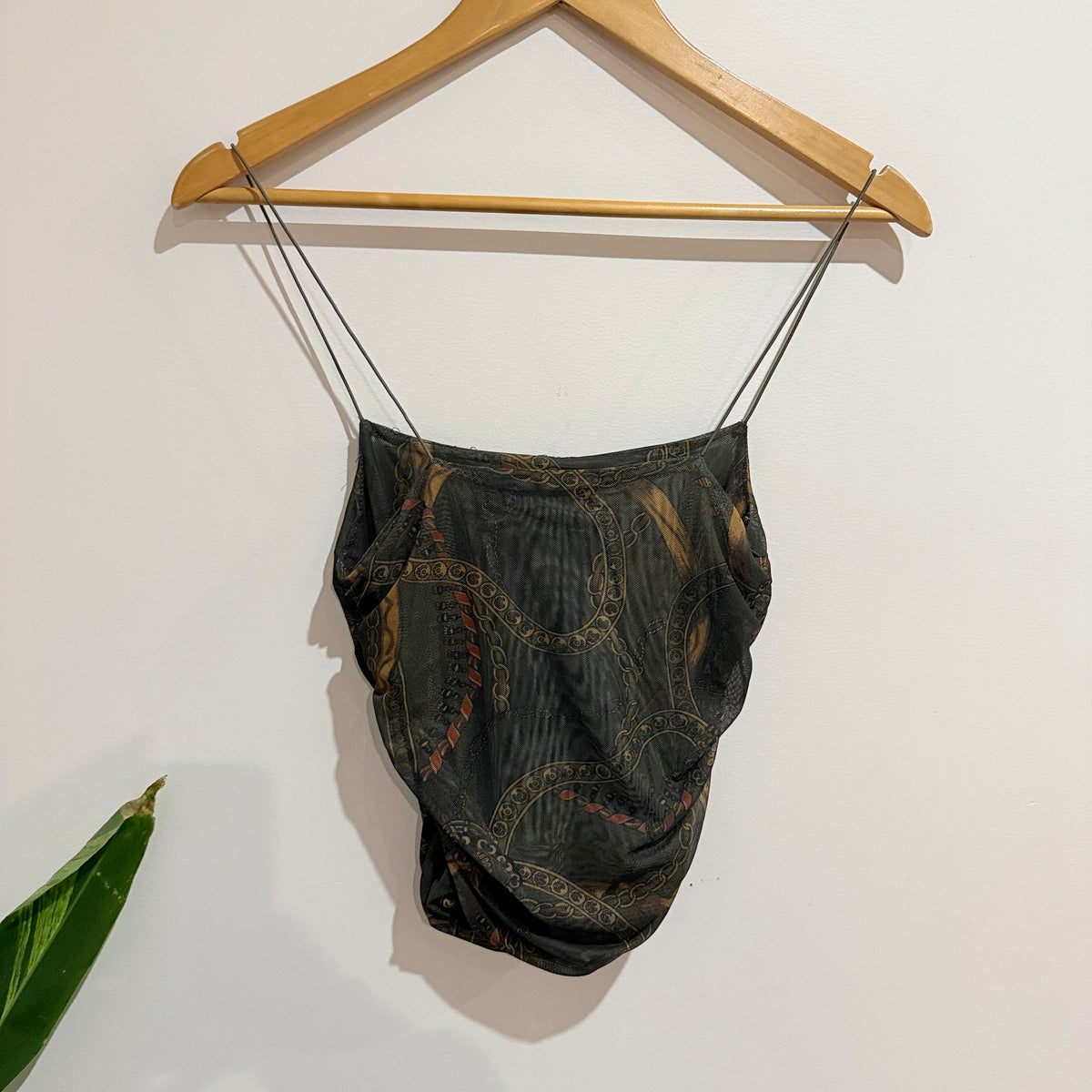 Glassons Green Chain Print Mesh Strappy Top Size XS