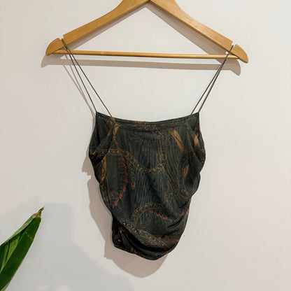 Glassons Green Chain Print Mesh Strappy Top Size XS