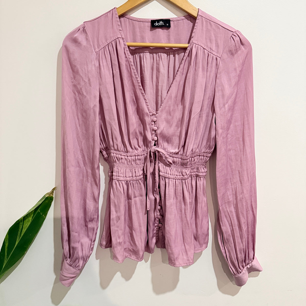Dotti Dusty Pink Satin Peplum Blouse Size 10